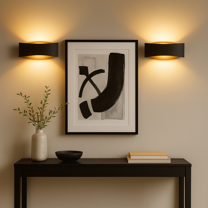 Halifax black wall lights pair in hallway
