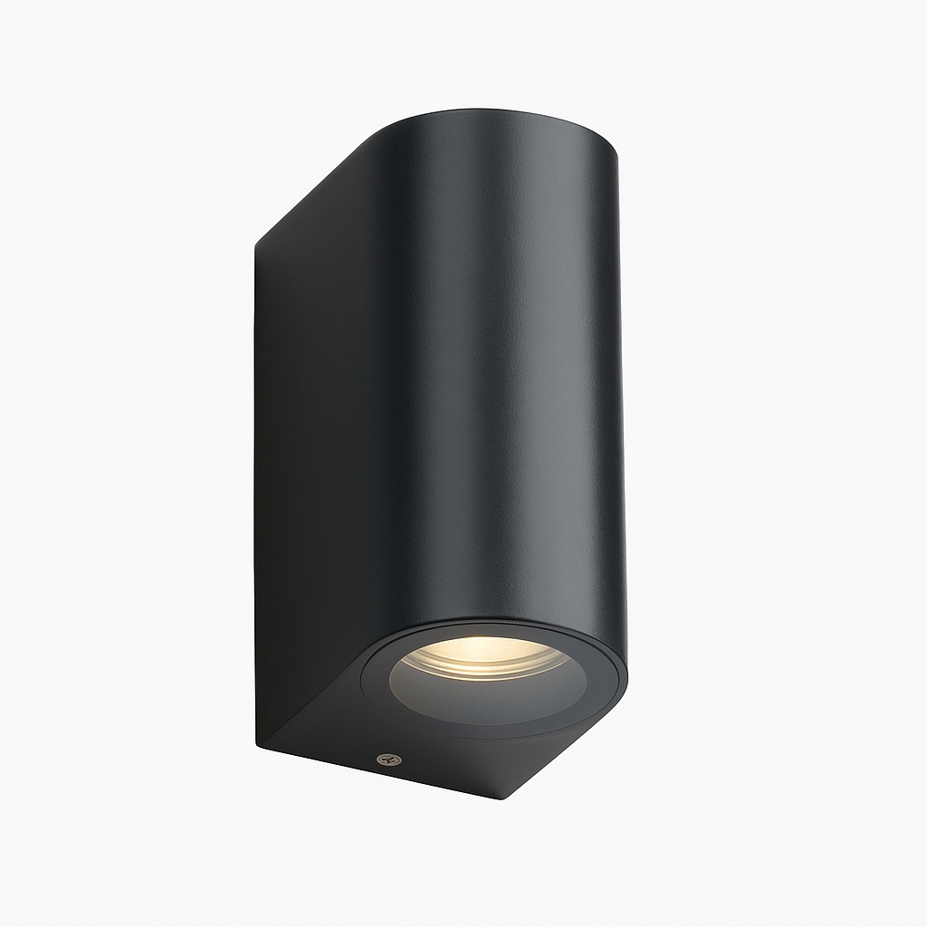 Hereford black outdoor wall light with modern downlight design