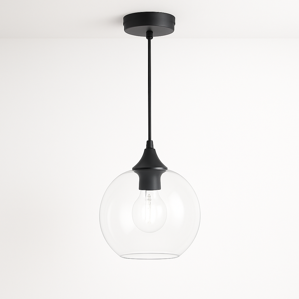 Irvine clear glass pendant light with black finish