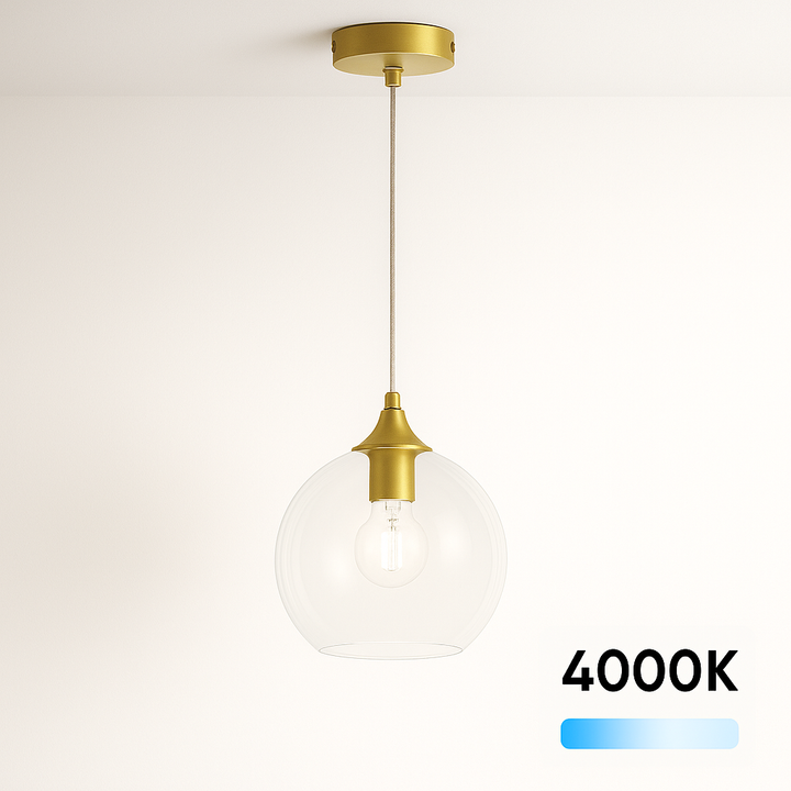 Irvine gold clear pendant light with 4000K bulb