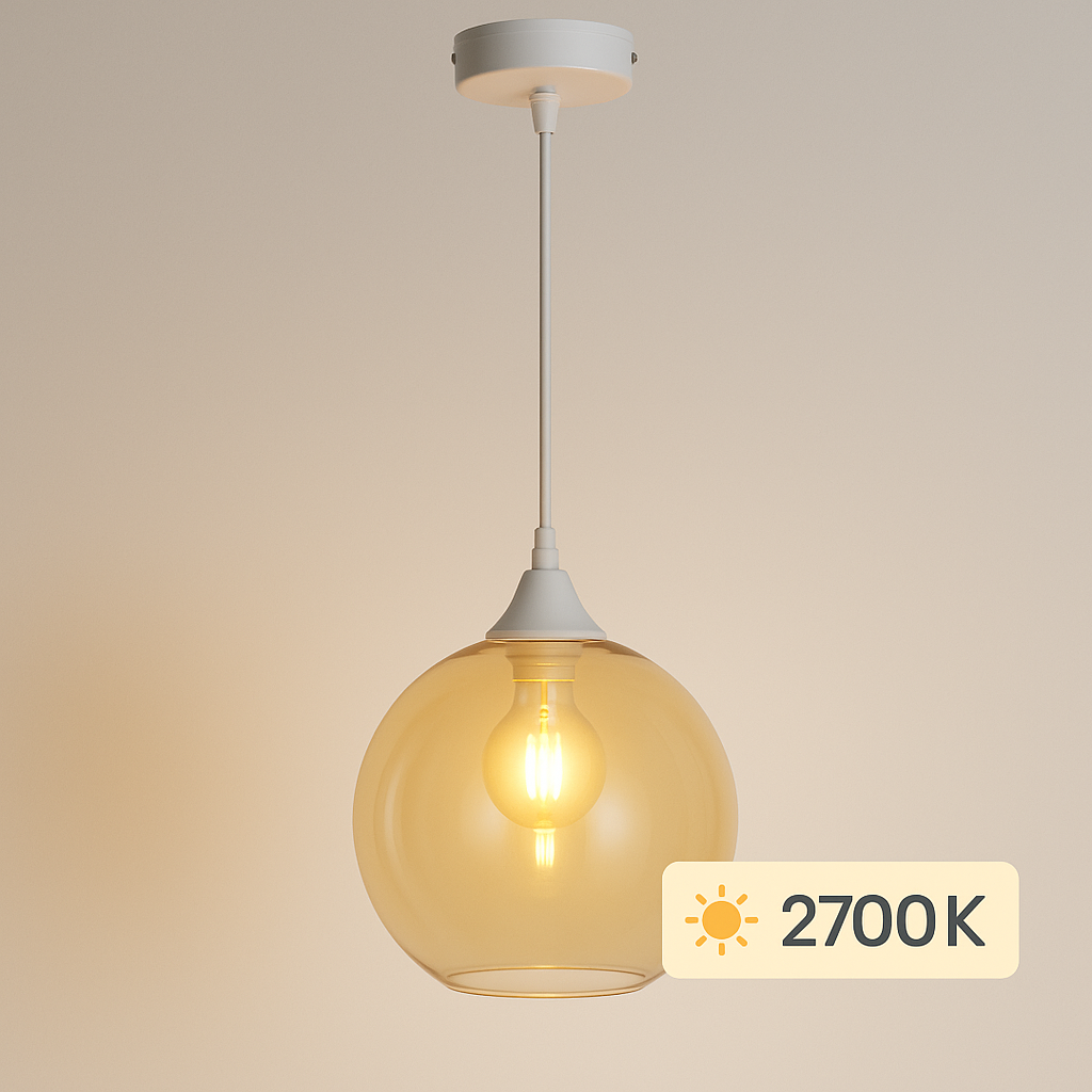 Irvine white pendant amber glass lit 2700k