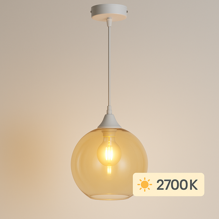 Irvine white pendant amber glass lit 2700k