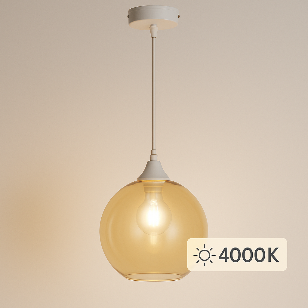 Irvine white pendant amber glass lit 4000k