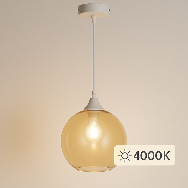 Irvine white pendant amber glass lit 4000k