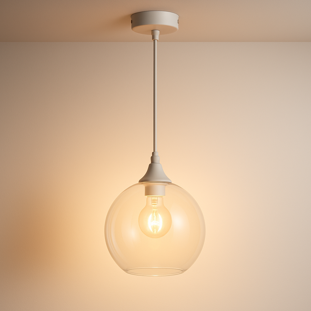 Irvine white pendant with clear glass lit 3000k