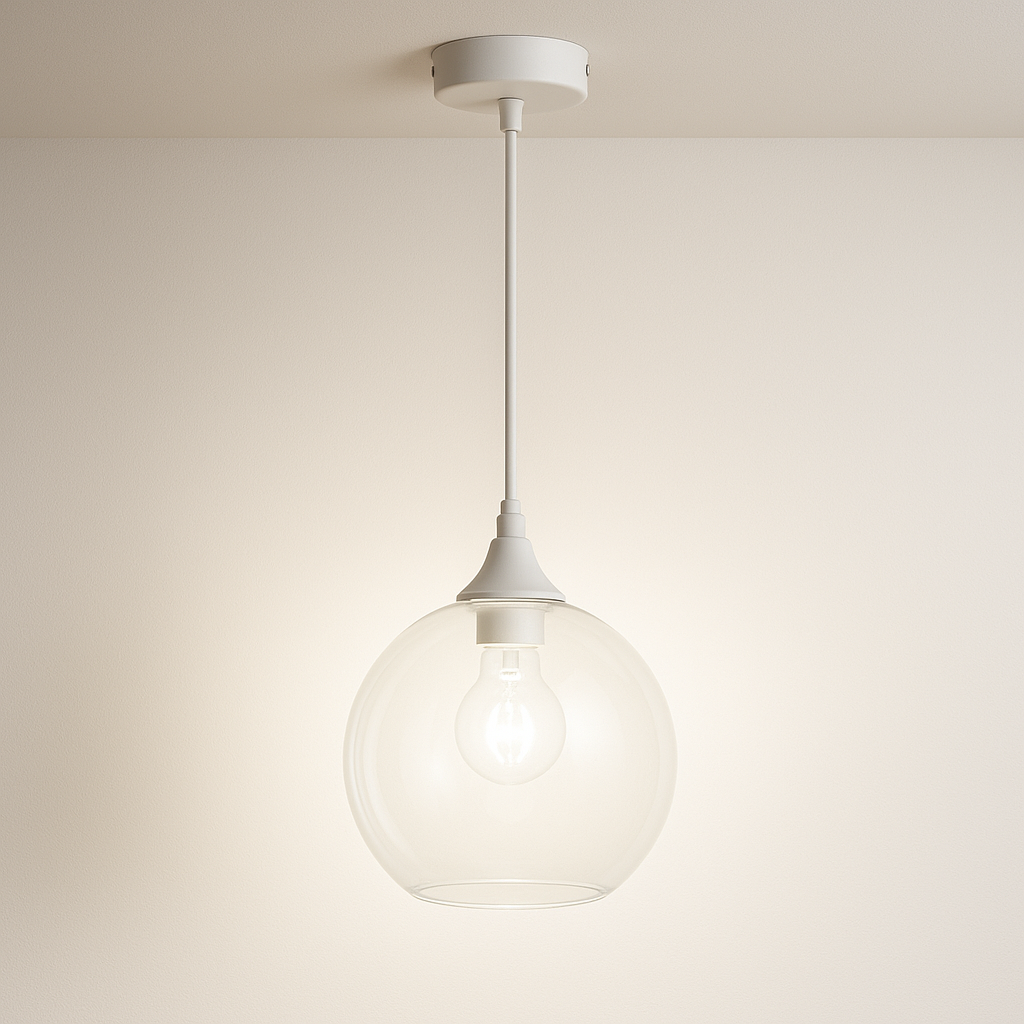 Irvine white pendant with clear glass lit 4000k