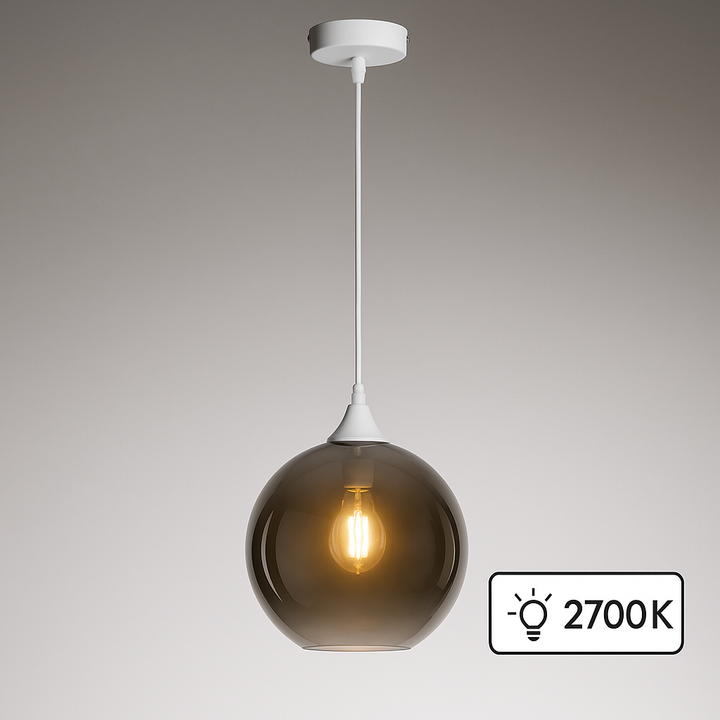 Irvine white pendant smoked glass lit 2700k