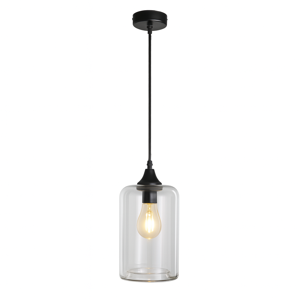 Lexington black and clear glass pendant light with A8 bulb