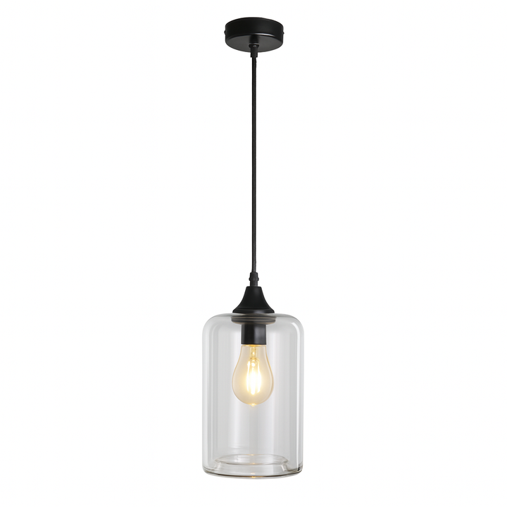 Lexington black and clear glass pendant light with A8 bulb