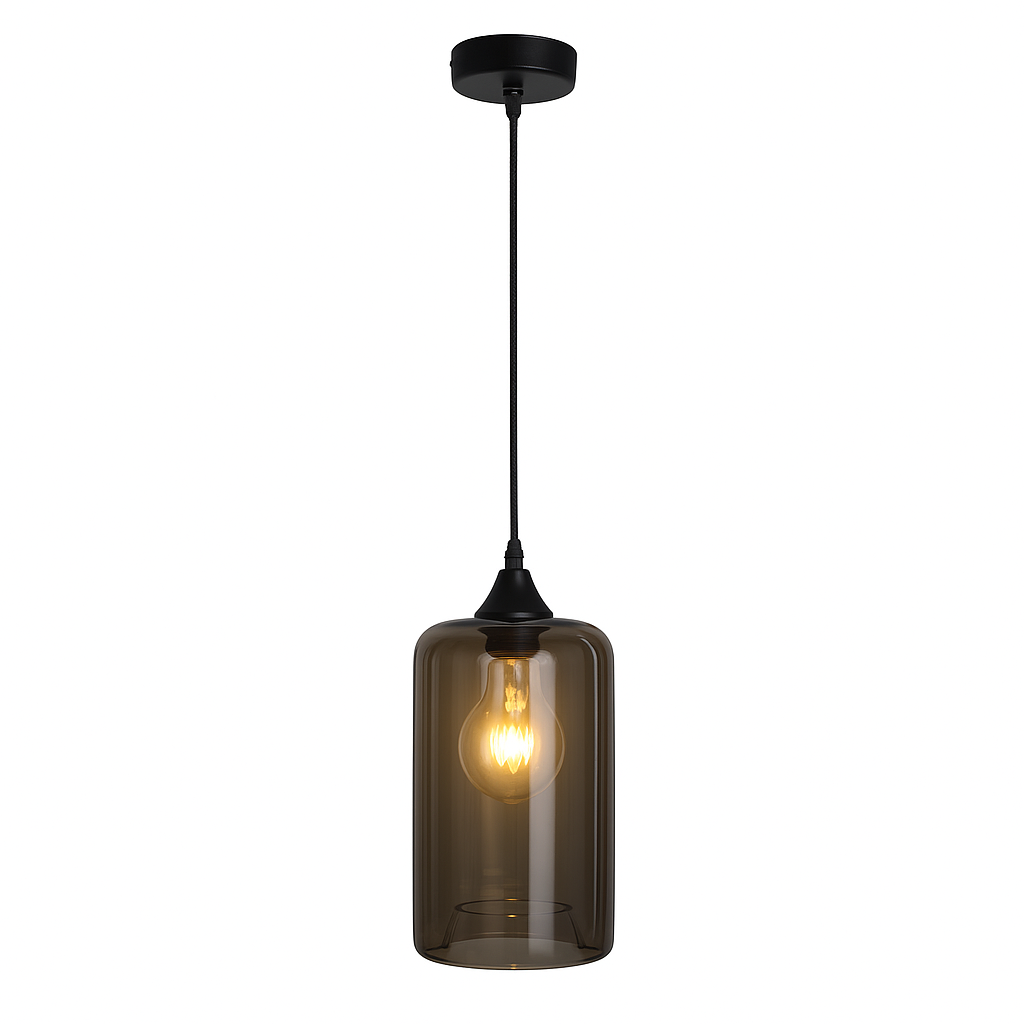 Lexington smoked glass pendant light with black fitting and A8 bulb
