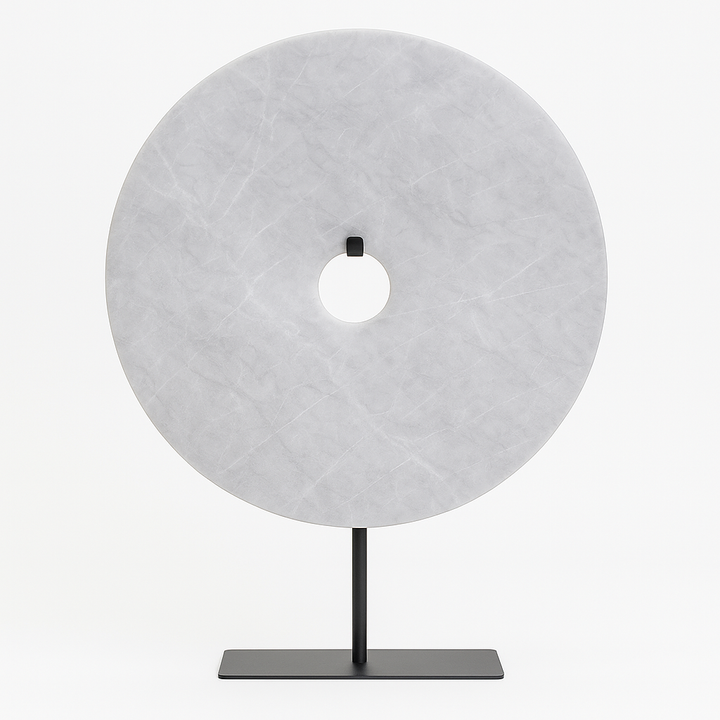 light grey marble ring table lamp on black stand