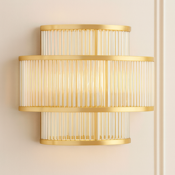 Lucia gold wall light with ribbed glass detailing