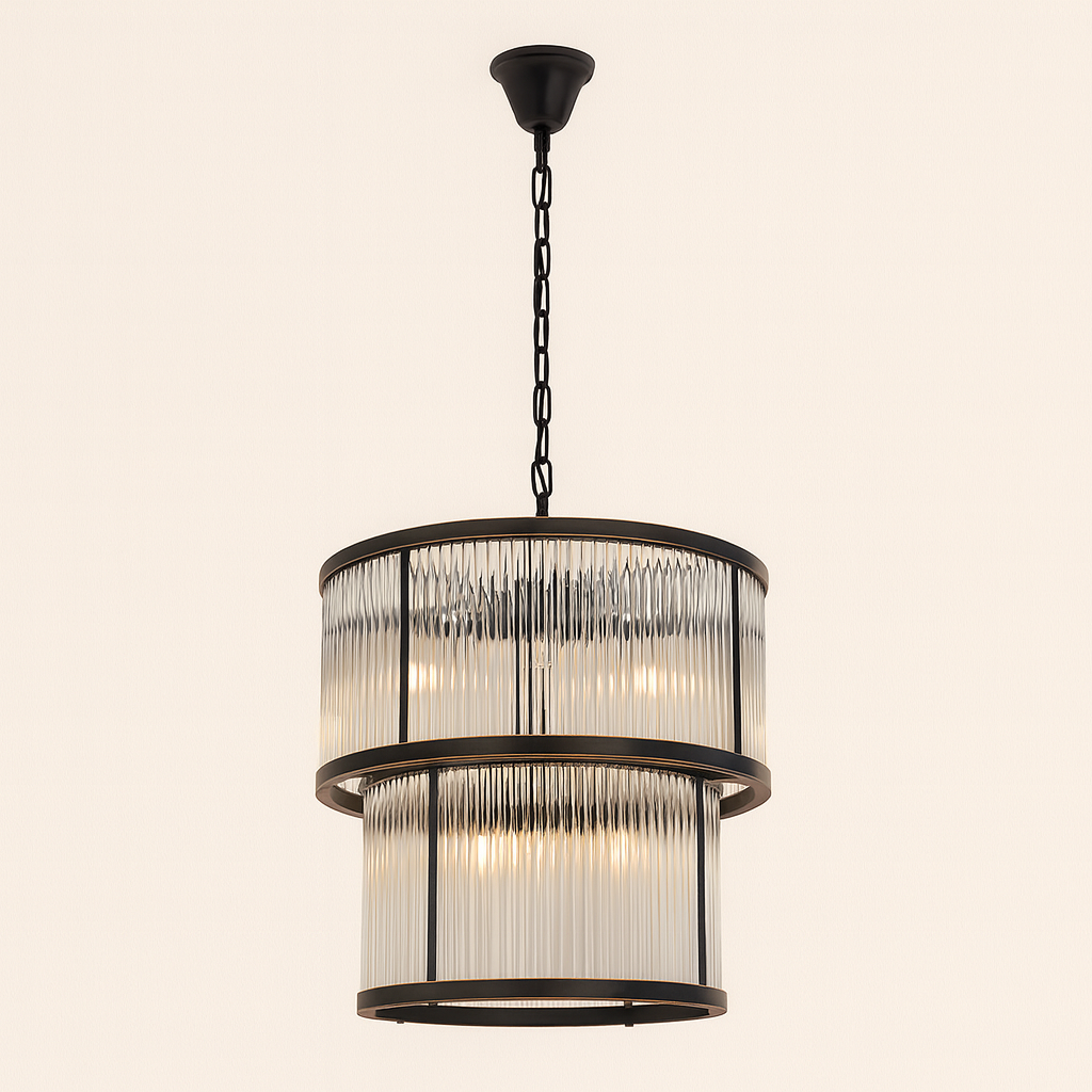 Lucia two tier black chandelier with glass rods