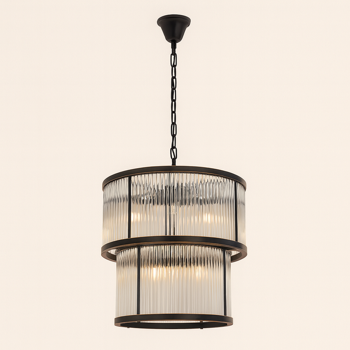 Lucia two tier black chandelier with glass rods