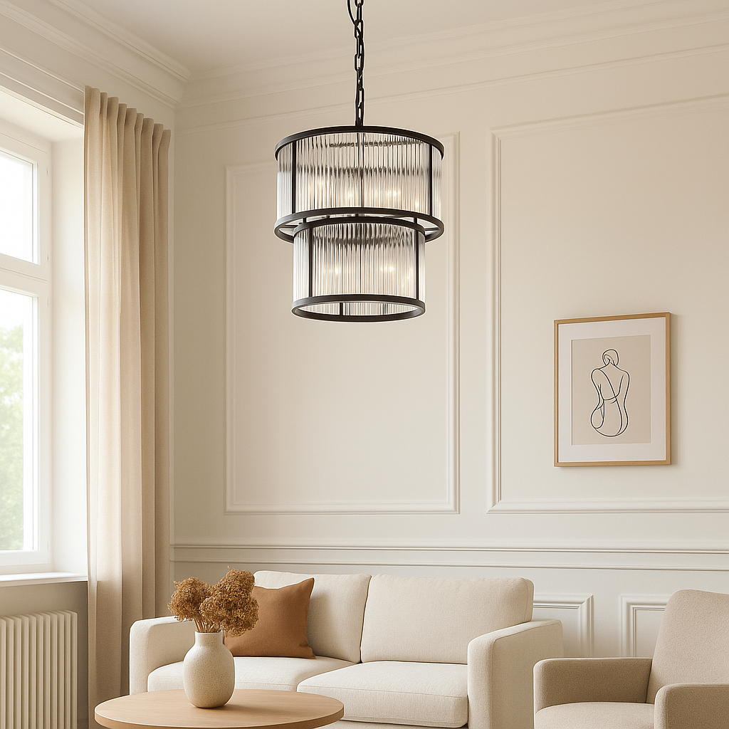 Lucia two tier black chandelier in luxury living room