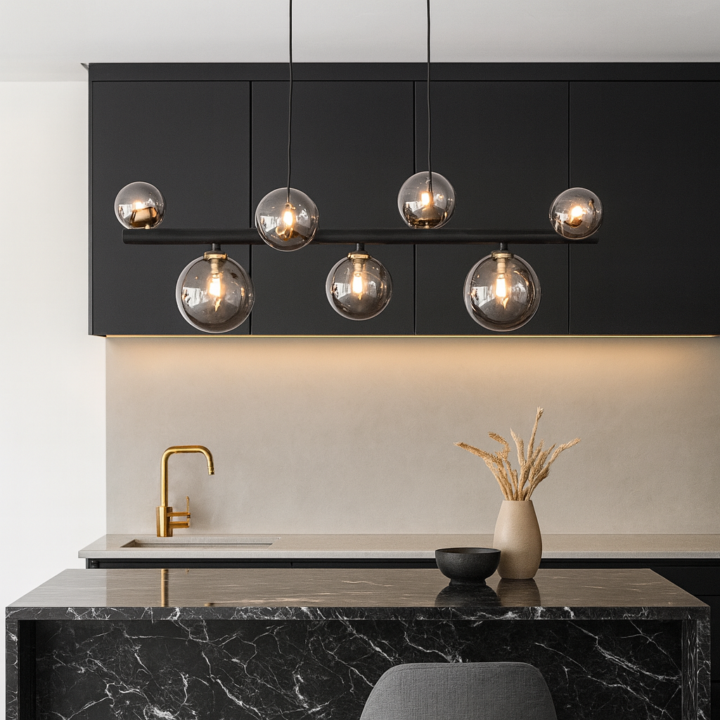 Marlow Light Pendant Bar Black Gold Smoked Glass Lighting