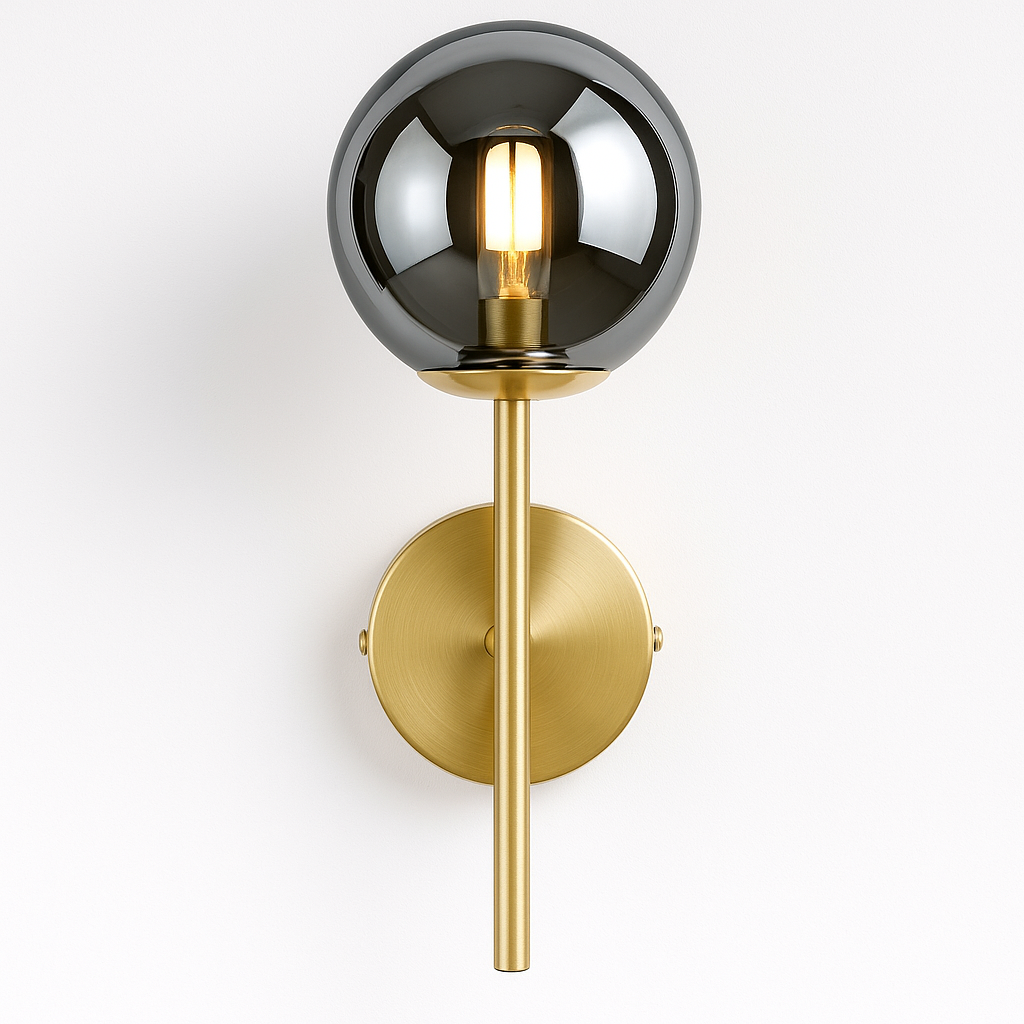 Melbourne gold wall light with smoked glass shade