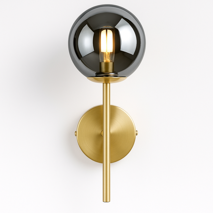 Melbourne gold wall light with smoked glass shade