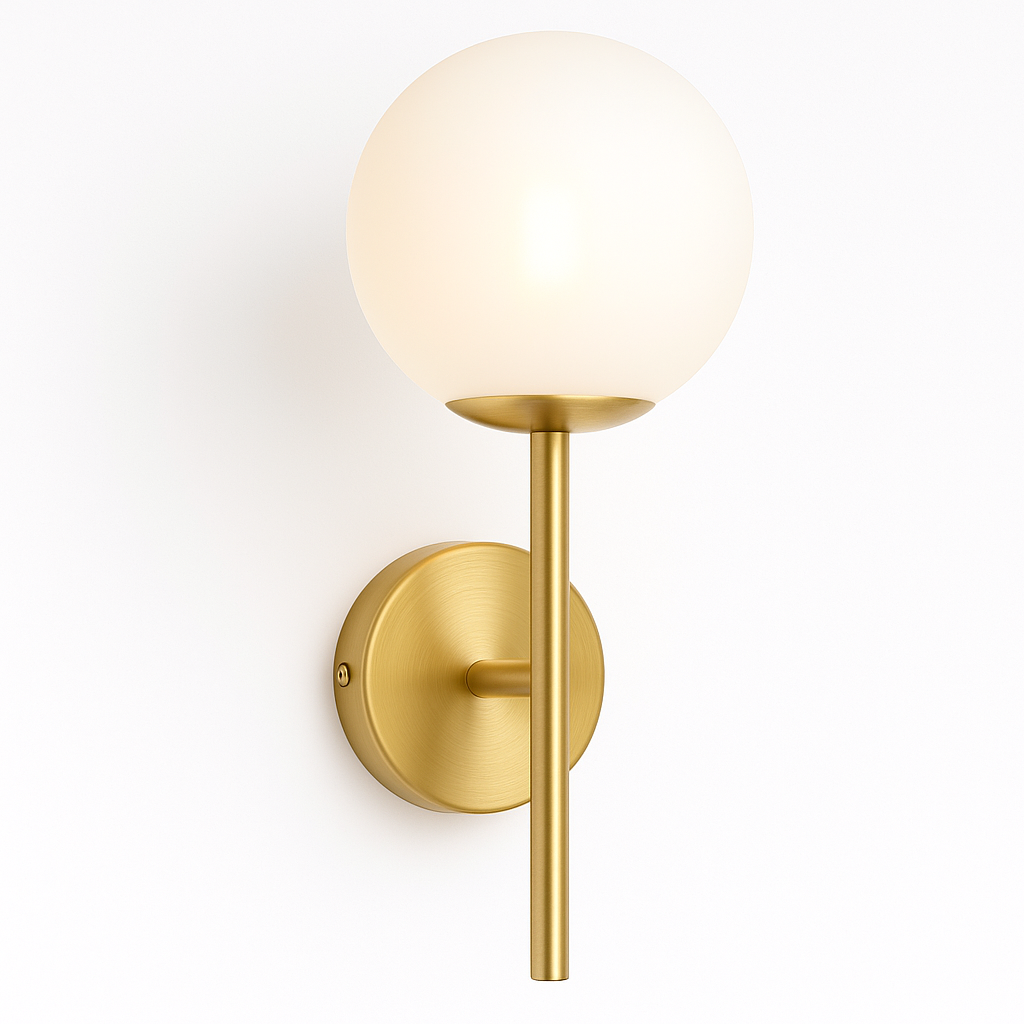 Melbourne gold wall light with white glass shade
