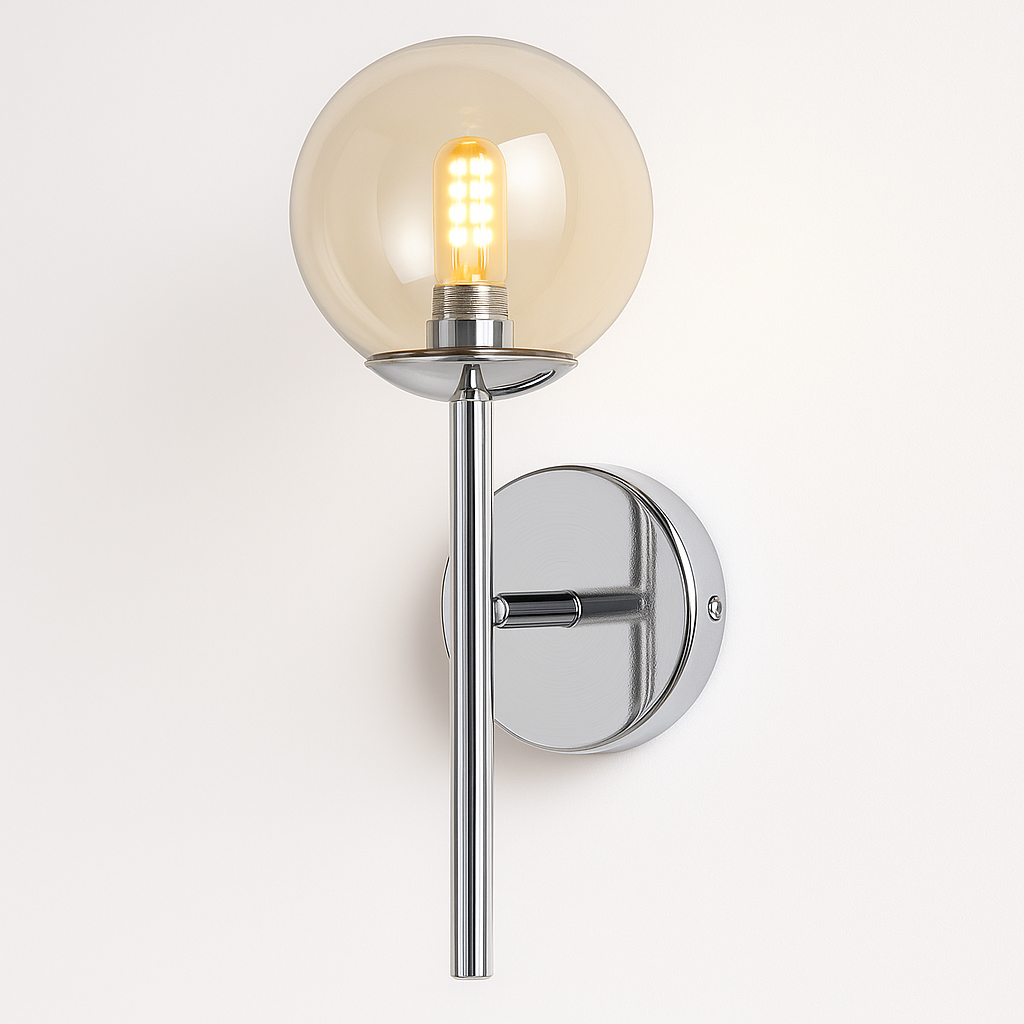Melbourne silver wall light with amber glass shade