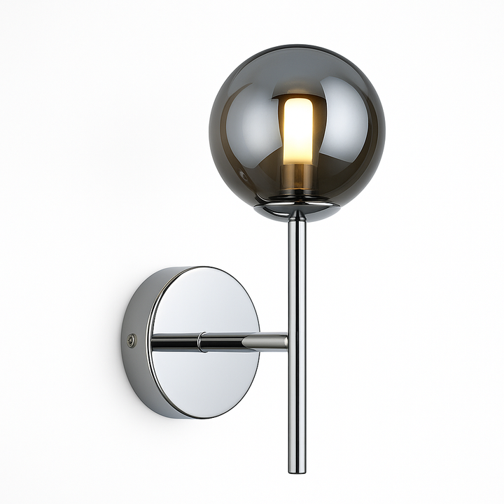 Melbourne silver wall light with smoked glass shade