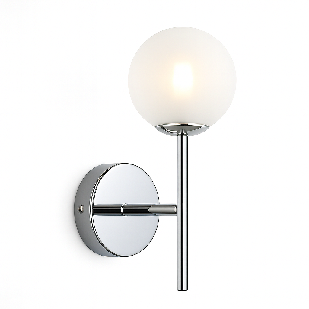 Melbourne silver wall light with white glass shade