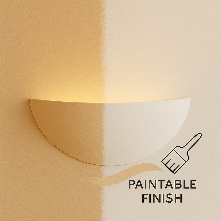Paintable half moon wall light with warm glow