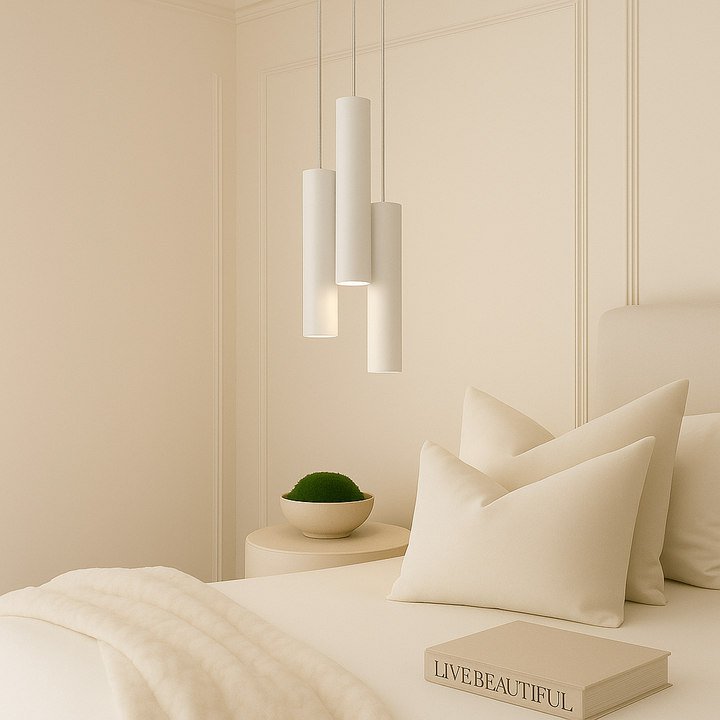 Pictou 3 light pendant in white bedroom