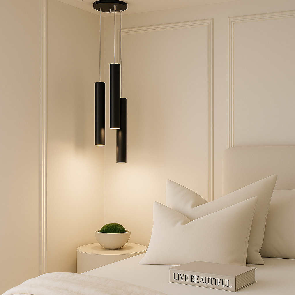 Pictou pendant light in black bedroom setting
