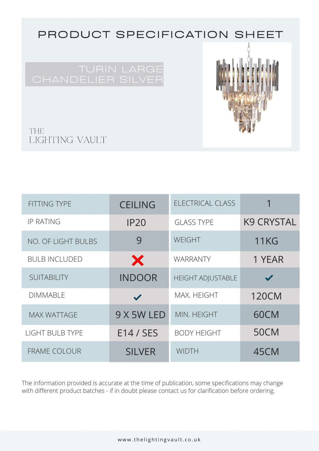Turin Large Chandelier Silver