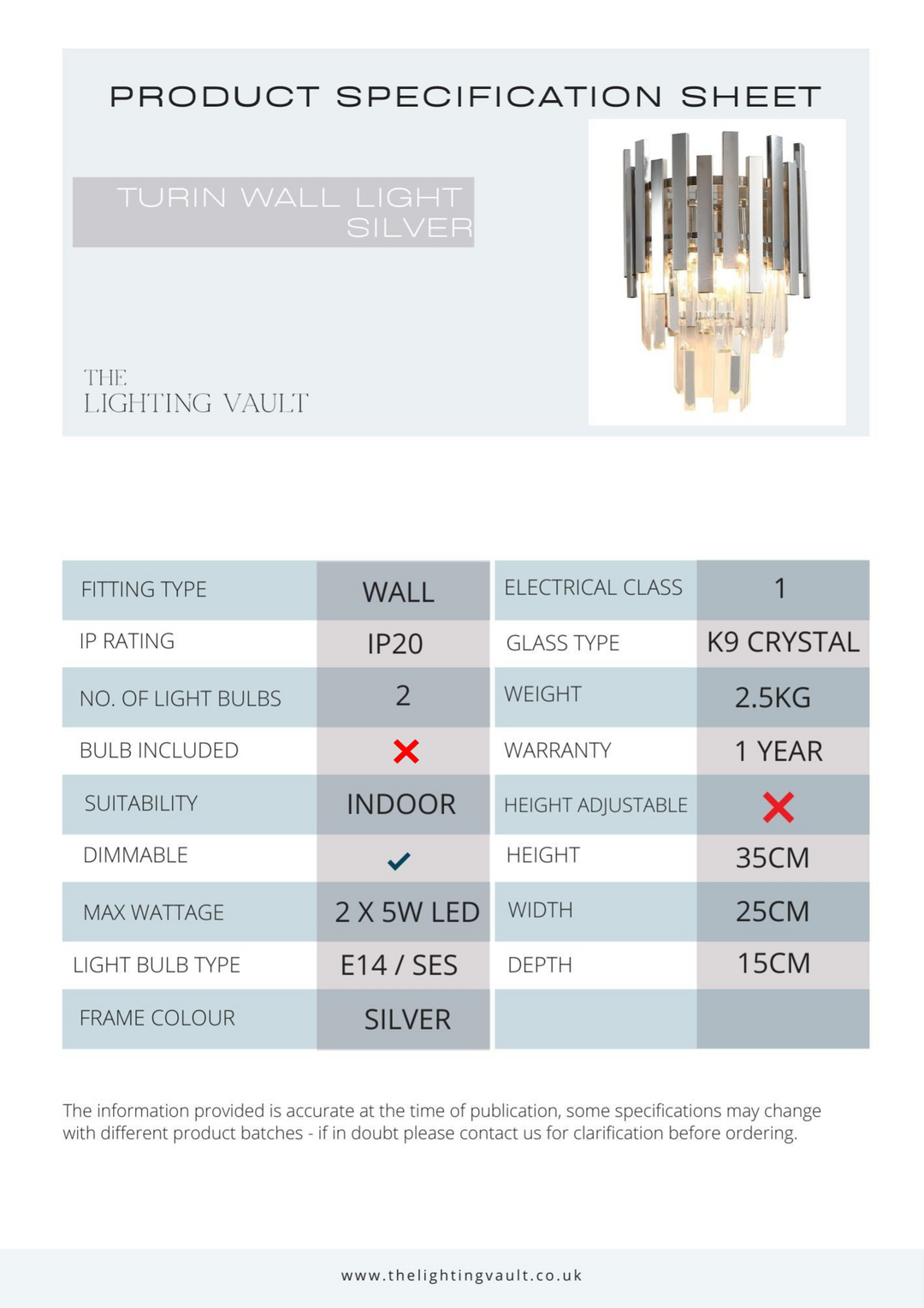 Turin Wall Light Silver