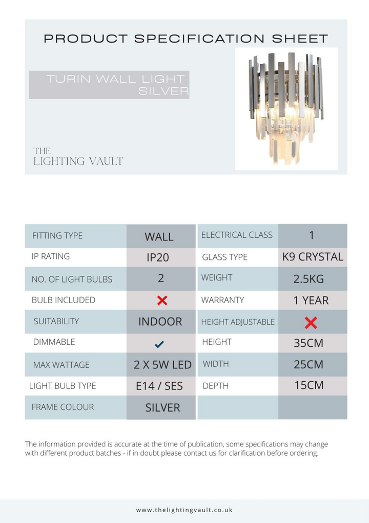 Turin Wall Light Silver