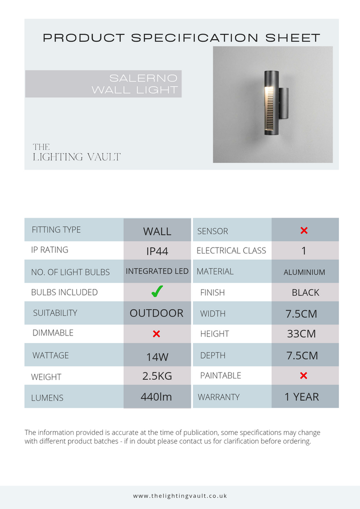 Salerno Black Outdoor Wall Light