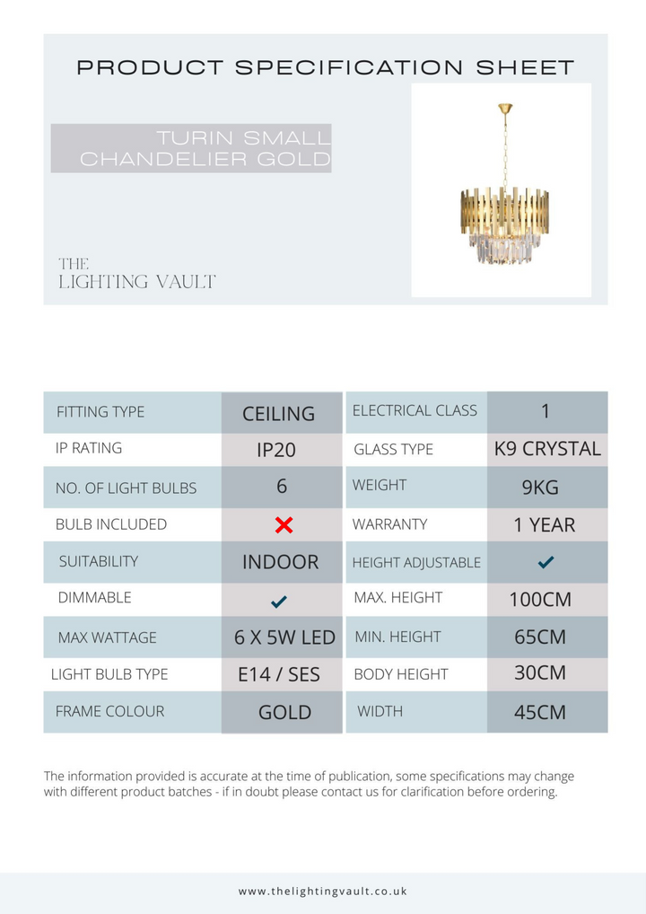 Turin Small Chandelier Gold