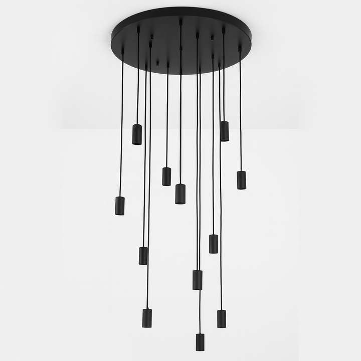 Roma 12 Light pendant black cylinder caps