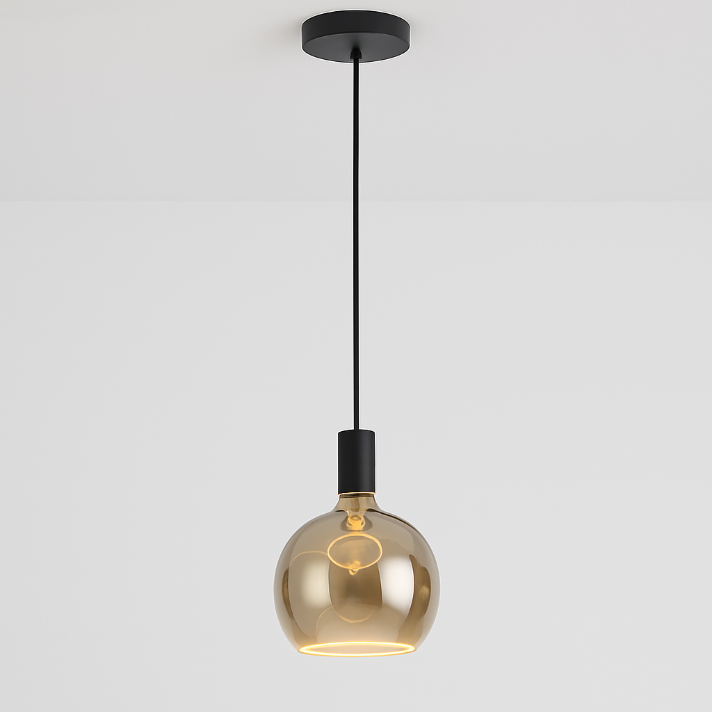 Roma single pendant black smoked glass 20cm globe square