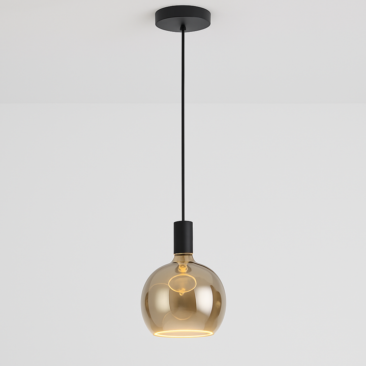 Roma single pendant black smoked glass 20cm globe square