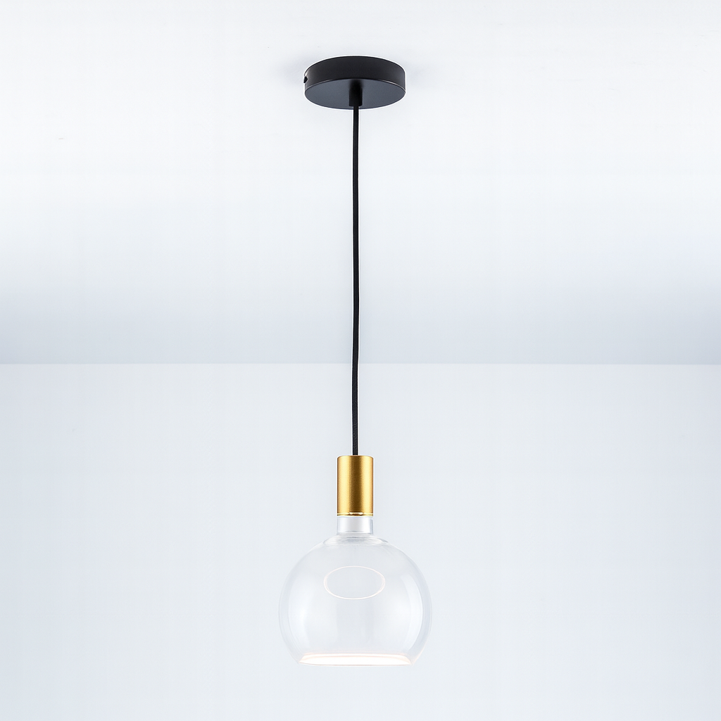 Roma single pendant light with gold cap and clear glass shade