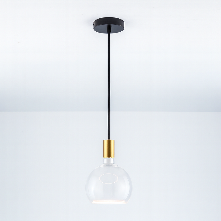 Roma single pendant light with gold cap and clear glass shade