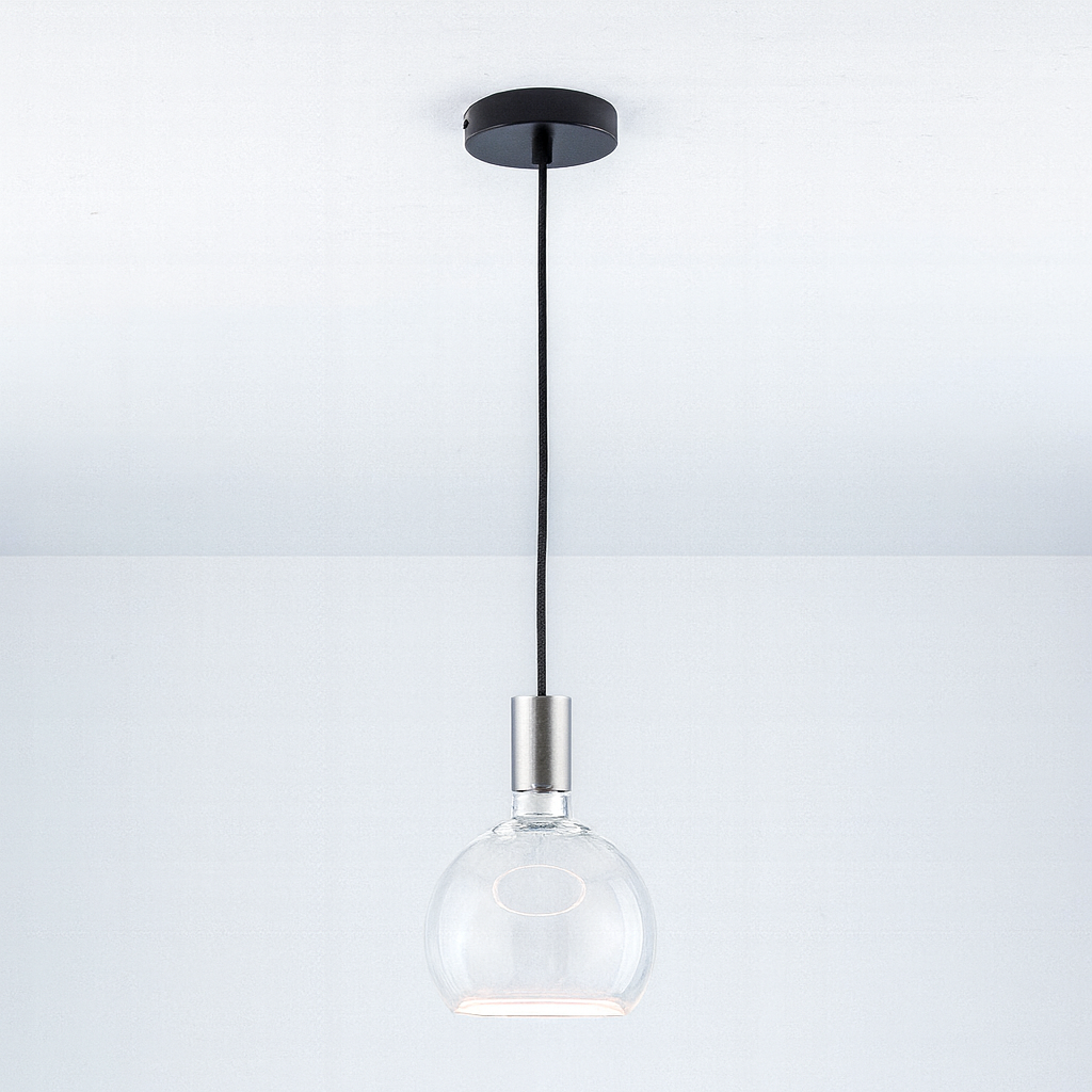 Roma single pendant light matt nickel clear