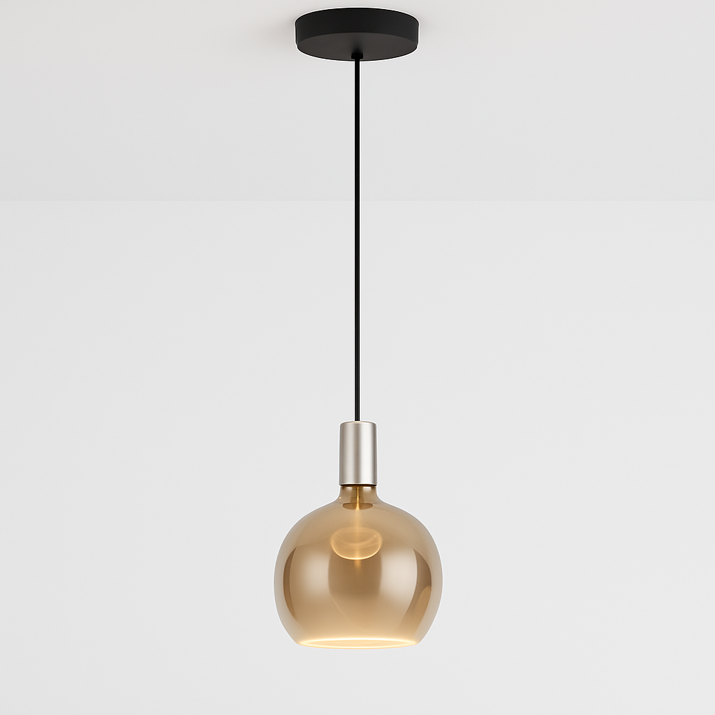 Roma single pendant with matt nickel lamp holder and smoked glass shade