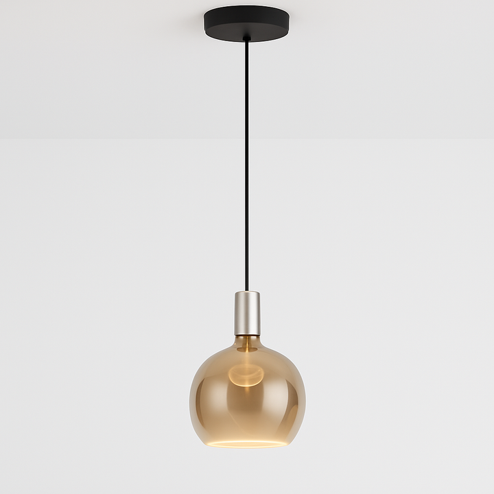 Roma single pendant with matt nickel lamp holder and smoked glass shade