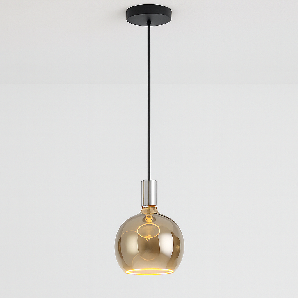 Roma single pendant polished silver smoked glass