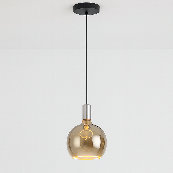 Roma single pendant polished silver smoked glass