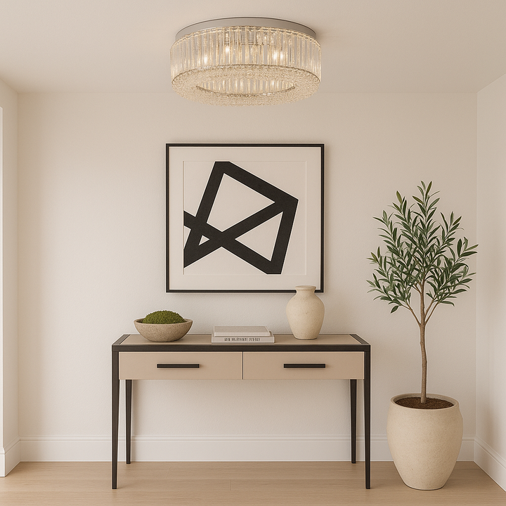 Salzburg Small Polo Flush ceiling light in a Scandi-style hallway