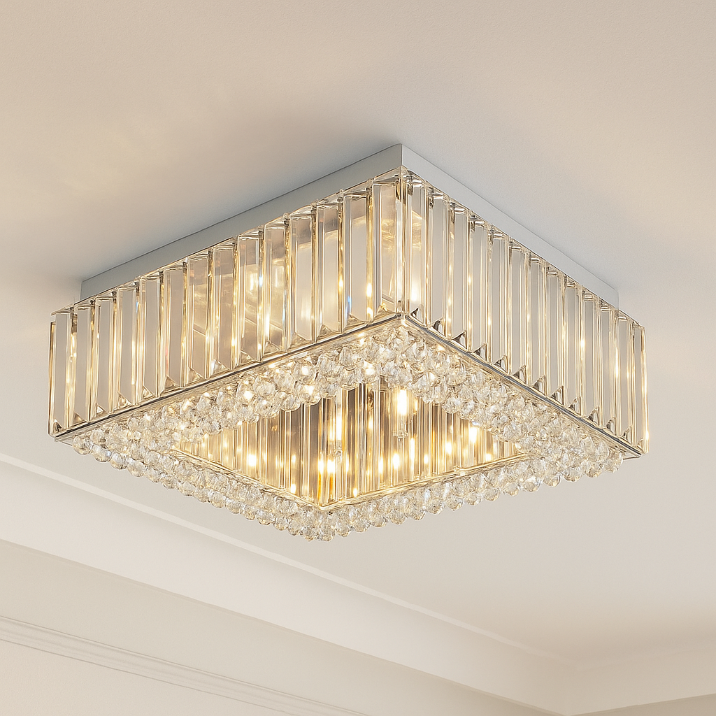 XEMQENER LED Ceiling Light Crystal Chandeliers Mini, 20cm Modern Chrome Flush Crystal Ceiling Light, Round Cool White Chandelier Ceiling Lamp For Hallway Dining Room Kitchen Bedroom - View #2