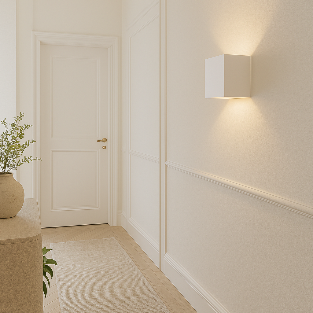 Square ceramic wall light in white finish
