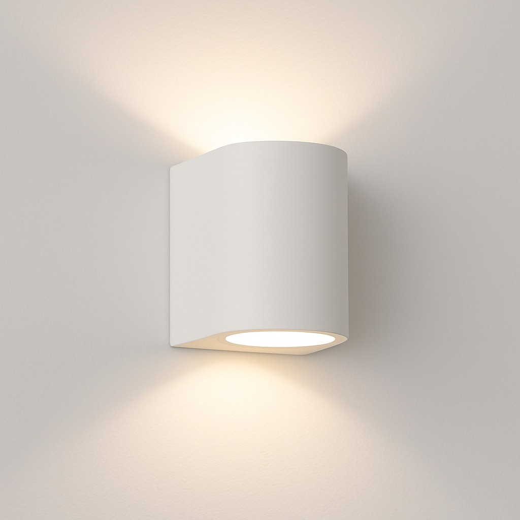 Thompson white ceramic wall light with up and down glow, modern minimalist paintable design