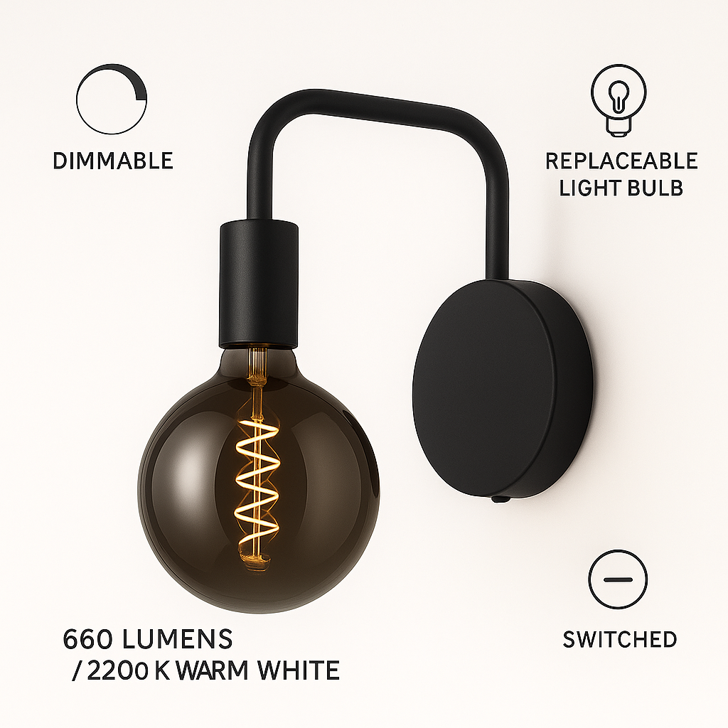 tiber black wall light 2200k warm white dimmable