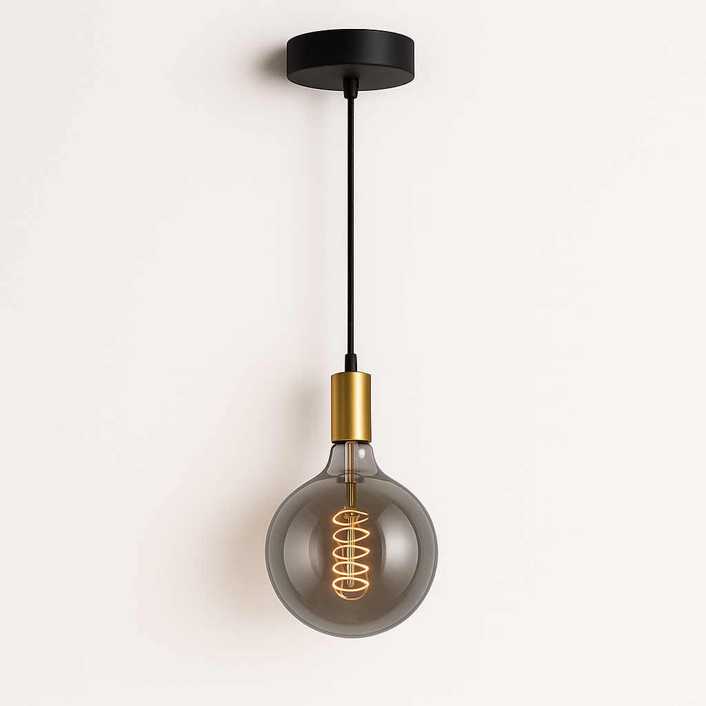 Tiber gold cap pendant light with smoked glass bulb